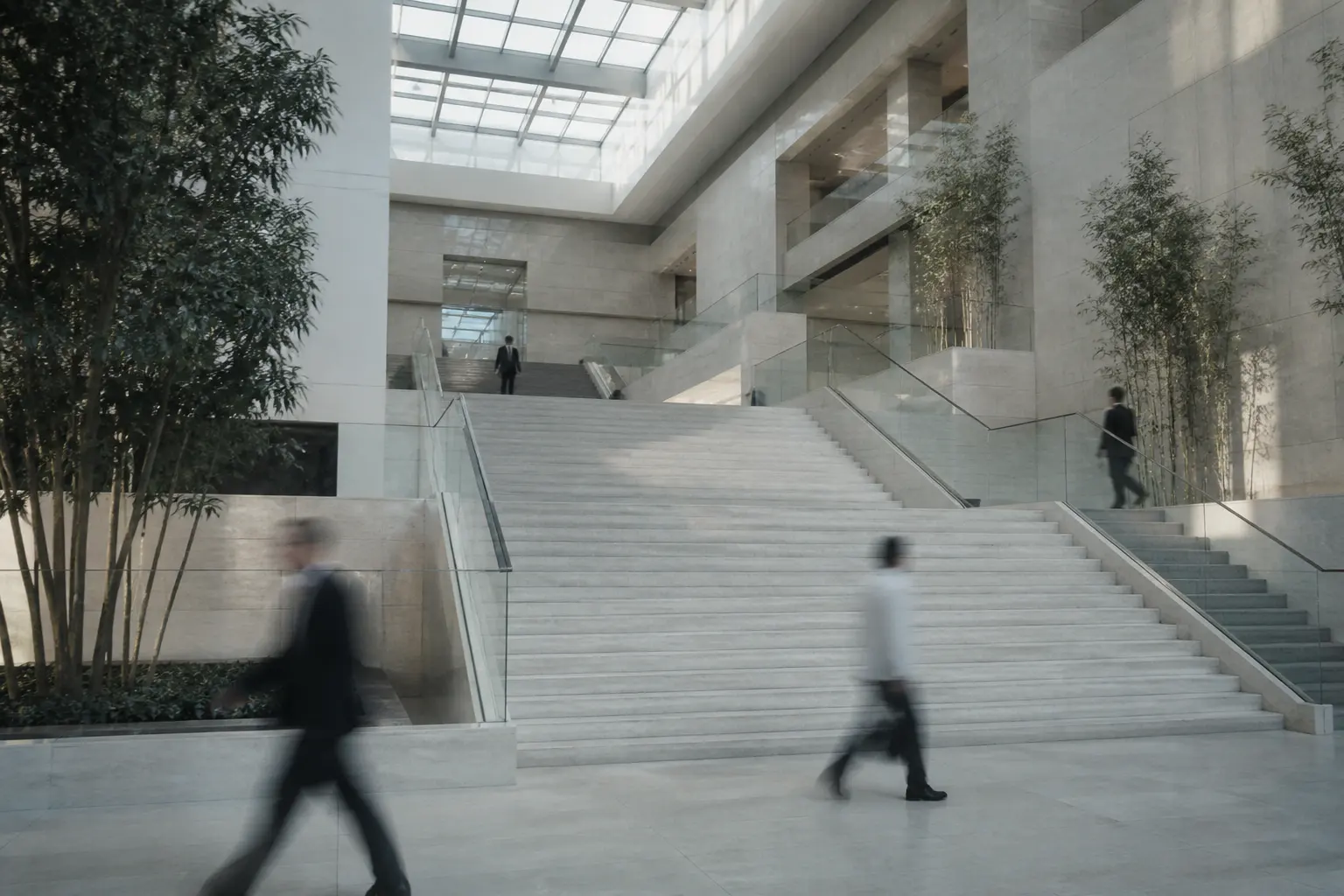 The atrium of a corporate headquarters
