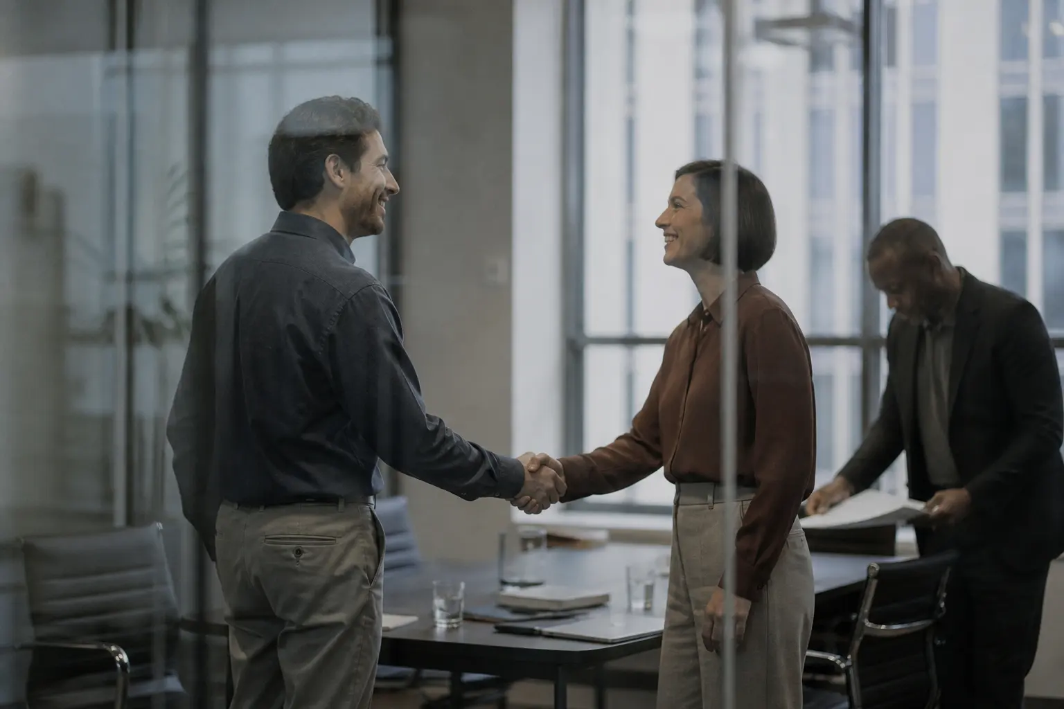 Two colleagues concluding a meeting